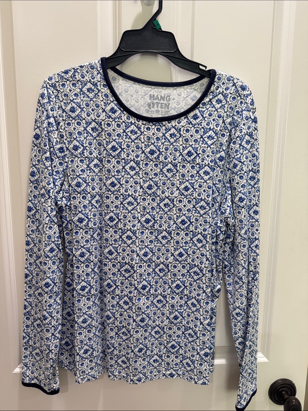 Hang Ten Blue & White Geometric Long Sleeve Swim Tee